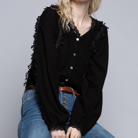 POL Tops - POL Boho Goth Black Lace Woven Blouse Top NEW